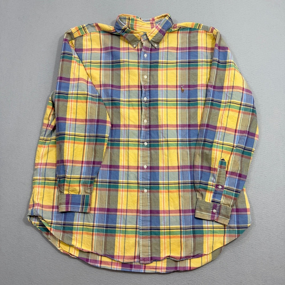 Polo Ralph Lauren Button Down Shirt Men 3XLT Yellow Plaid Long Sleeve Big & Tall